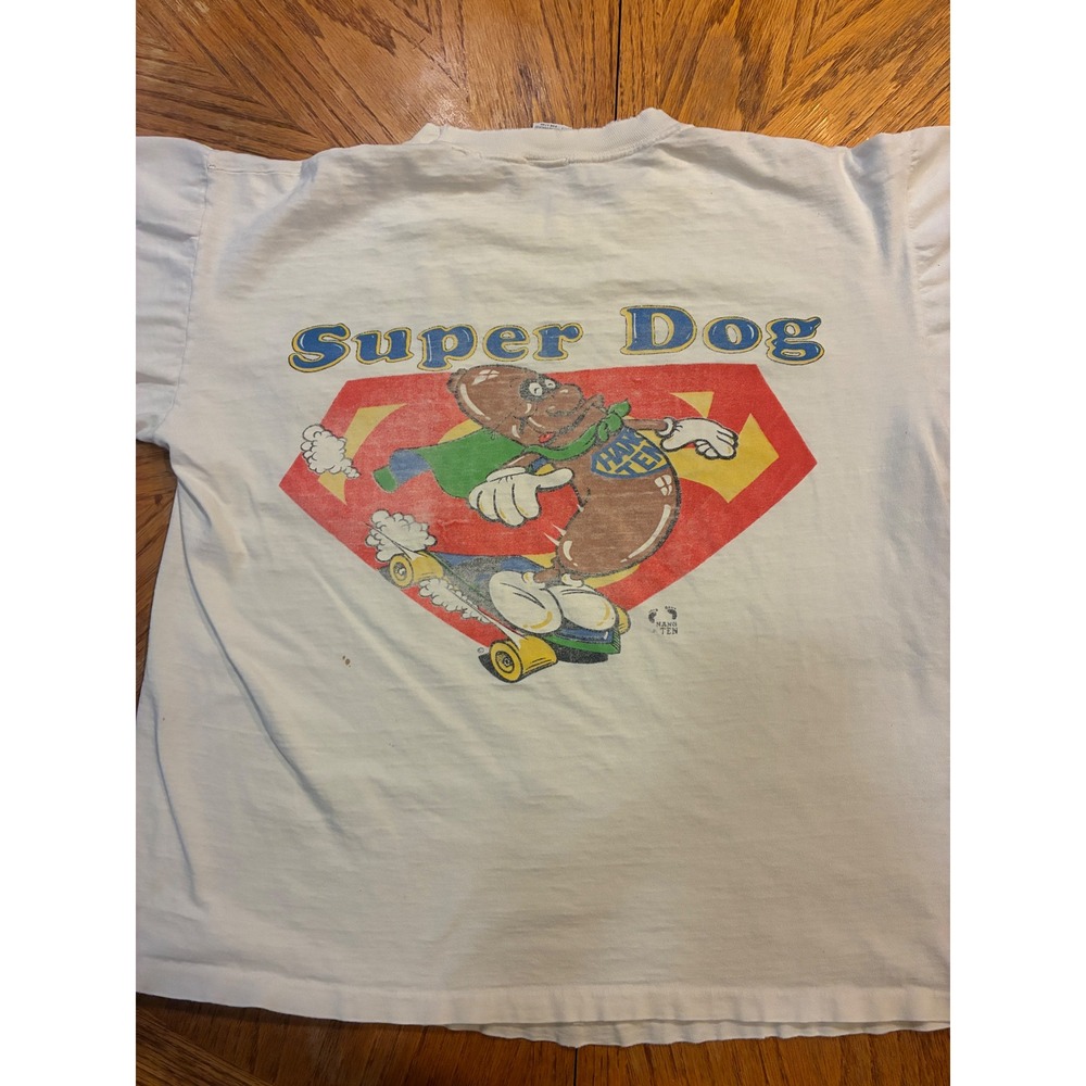 Vintage Hang Ten Super Dog Skateboard T-Shirt White Single Stitch USA Made Large
